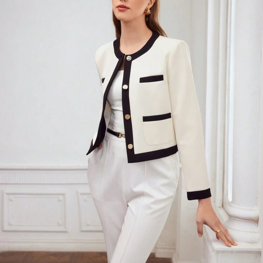 MOTF Elegant Cream Blazer with Black Trim